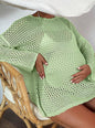 Summer Beach Maternity Solid Color Hollow Out Drop Shoulder Long Sleeve Cover Up