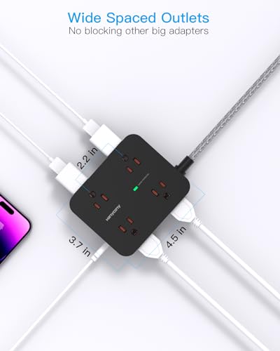 Surge Protector Power Strip - 8 Outlets with 4 USB (2 USB C) Charging Ports, Multi Plug Outlet Extender, 5Ft Braided Extension Cord, Flat Plug Wall Mount Desk USB Charging Station for Home Office ETL