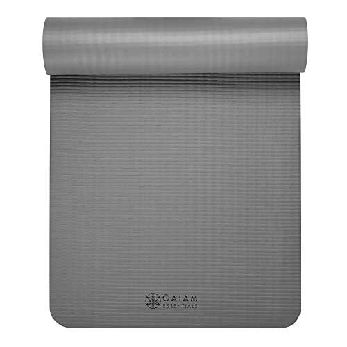 Gaiam Essentials Thick Yoga Mat Fitness & Exercise Mat with Easy-Cinch Yoga Mat Carrier Strap, 72"L x 24"W x 2/5 Inch Thick