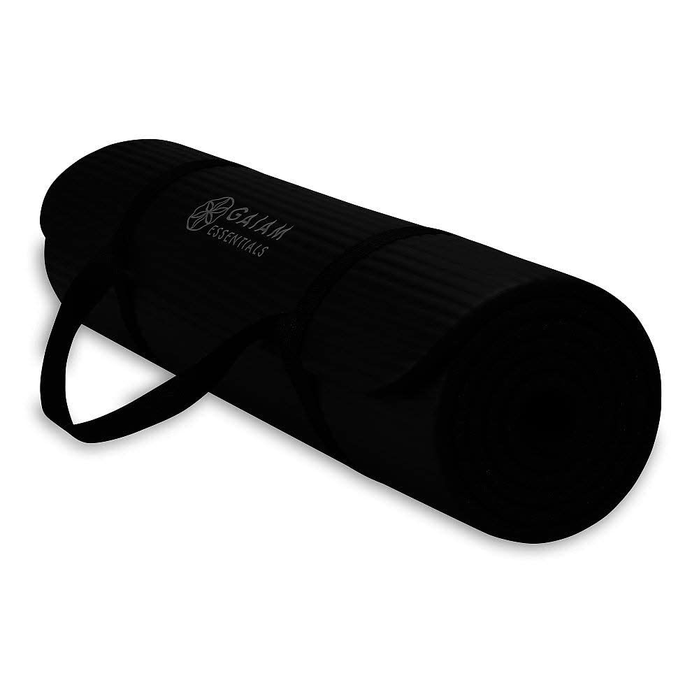 Gaiam Essentials Thick Yoga Mat Fitness & Exercise Mat with Easy-Cinch Yoga Mat Carrier Strap, 72"L x 24"W x 2/5 Inch Thick