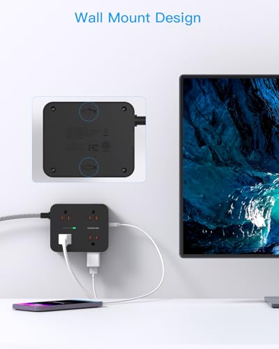 Surge Protector Power Strip - 8 Outlets with 4 USB (2 USB C) Charging Ports, Multi Plug Outlet Extender, 5Ft Braided Extension Cord, Flat Plug Wall Mount Desk USB Charging Station for Home Office ETL