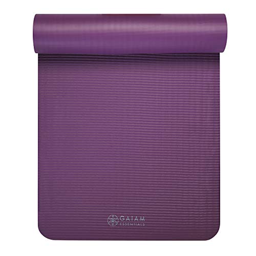Gaiam Essentials Thick Yoga Mat Fitness & Exercise Mat with Easy-Cinch Yoga Mat Carrier Strap, 72"L x 24"W x 2/5 Inch Thick