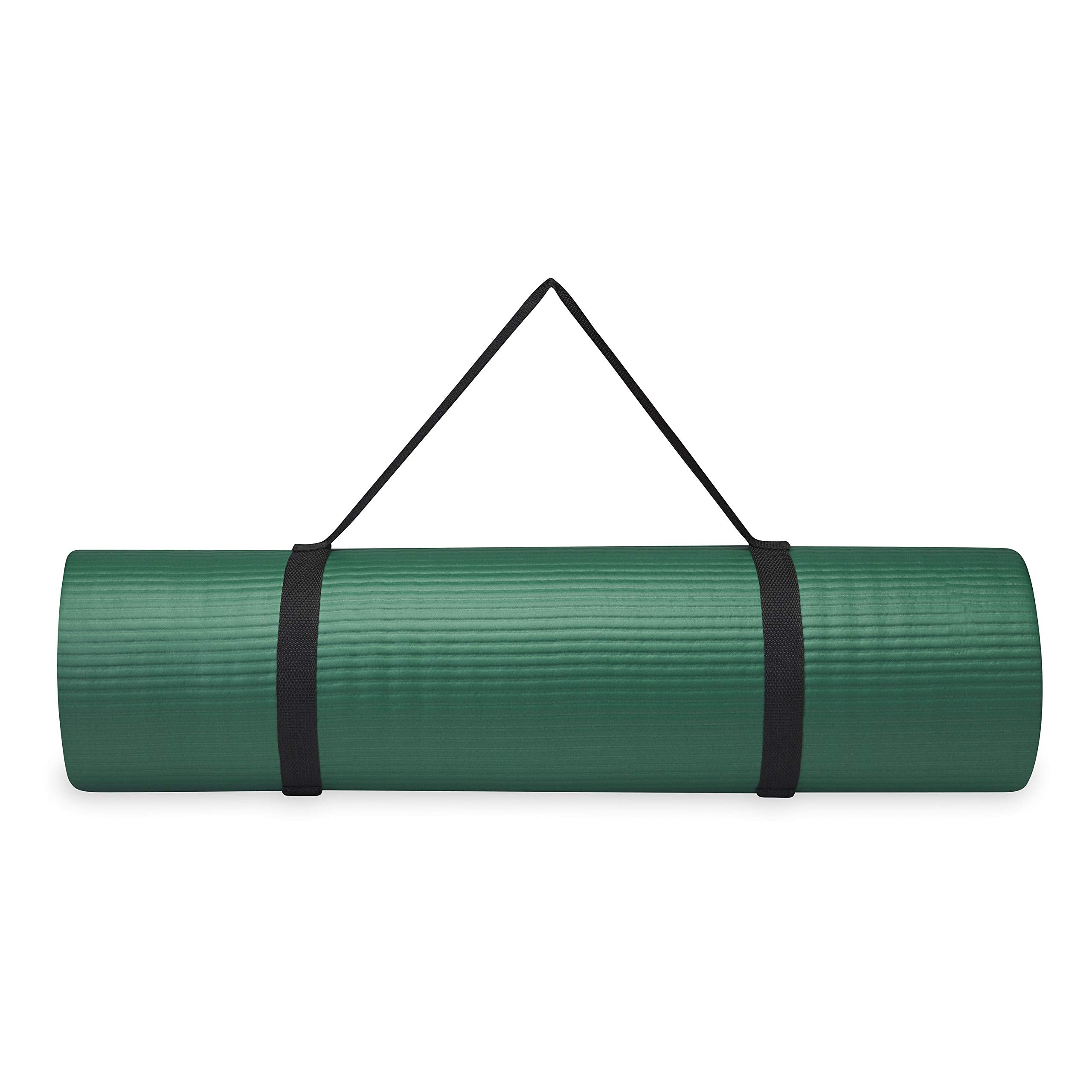Gaiam Essentials Thick Yoga Mat Fitness & Exercise Mat with Easy-Cinch Yoga Mat Carrier Strap, 72"L x 24"W x 2/5 Inch Thick