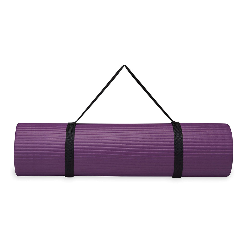 Gaiam Essentials Thick Yoga Mat Fitness & Exercise Mat with Easy-Cinch Yoga Mat Carrier Strap, 72"L x 24"W x 2/5 Inch Thick