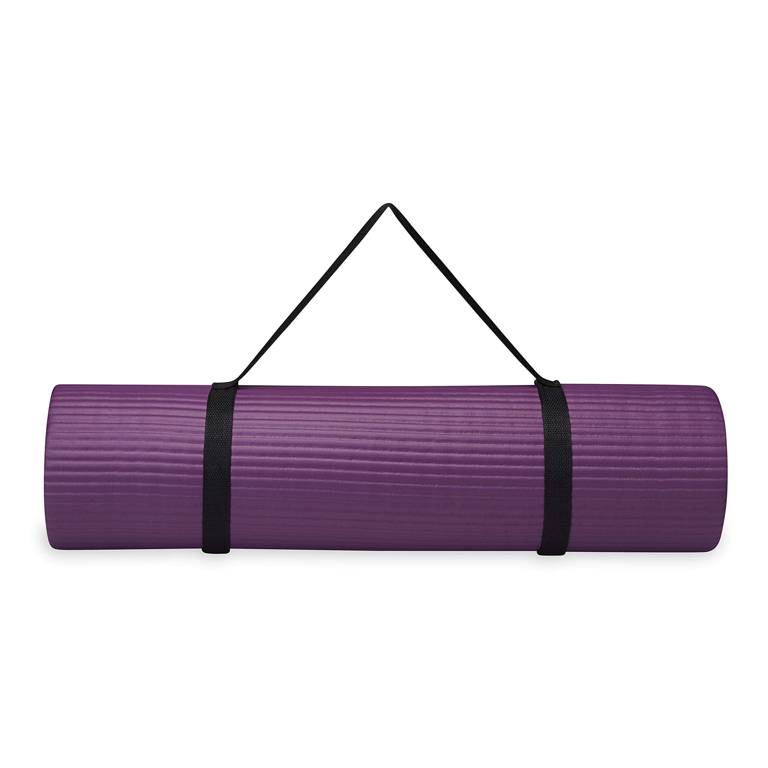 Gaiam Essentials Thick Yoga Mat Fitness & Exercise Mat with Easy-Cinch Yoga Mat Carrier Strap, 72"L x 24"W x 2/5 Inch Thick