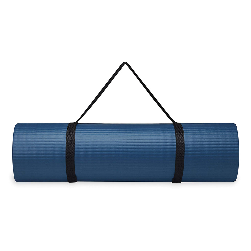 Gaiam Essentials Thick Yoga Mat Fitness & Exercise Mat with Easy-Cinch Yoga Mat Carrier Strap, 72"L x 24"W x 2/5 Inch Thick