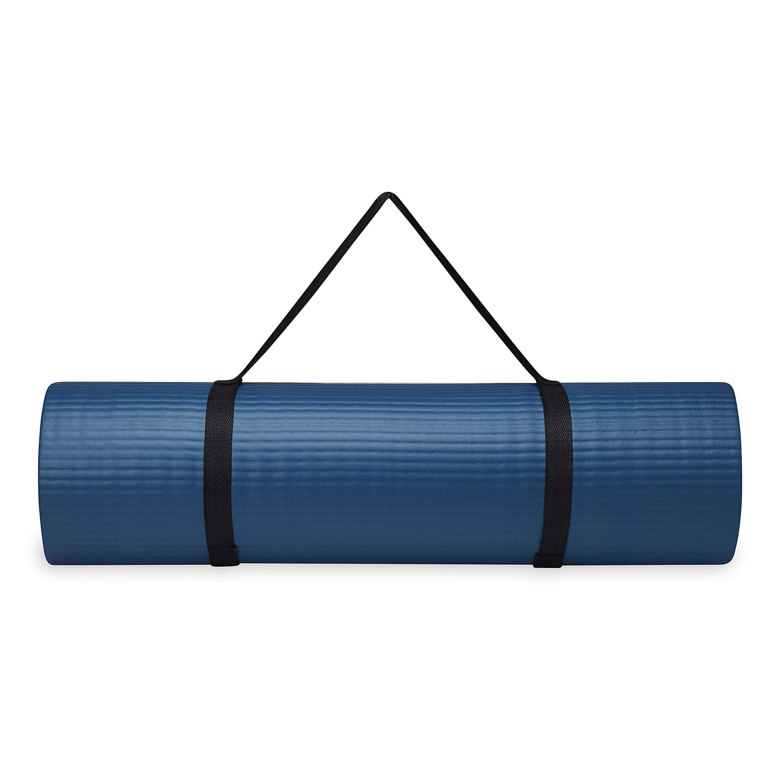 Gaiam Essentials Thick Yoga Mat Fitness & Exercise Mat with Easy-Cinch Yoga Mat Carrier Strap, 72"L x 24"W x 2/5 Inch Thick