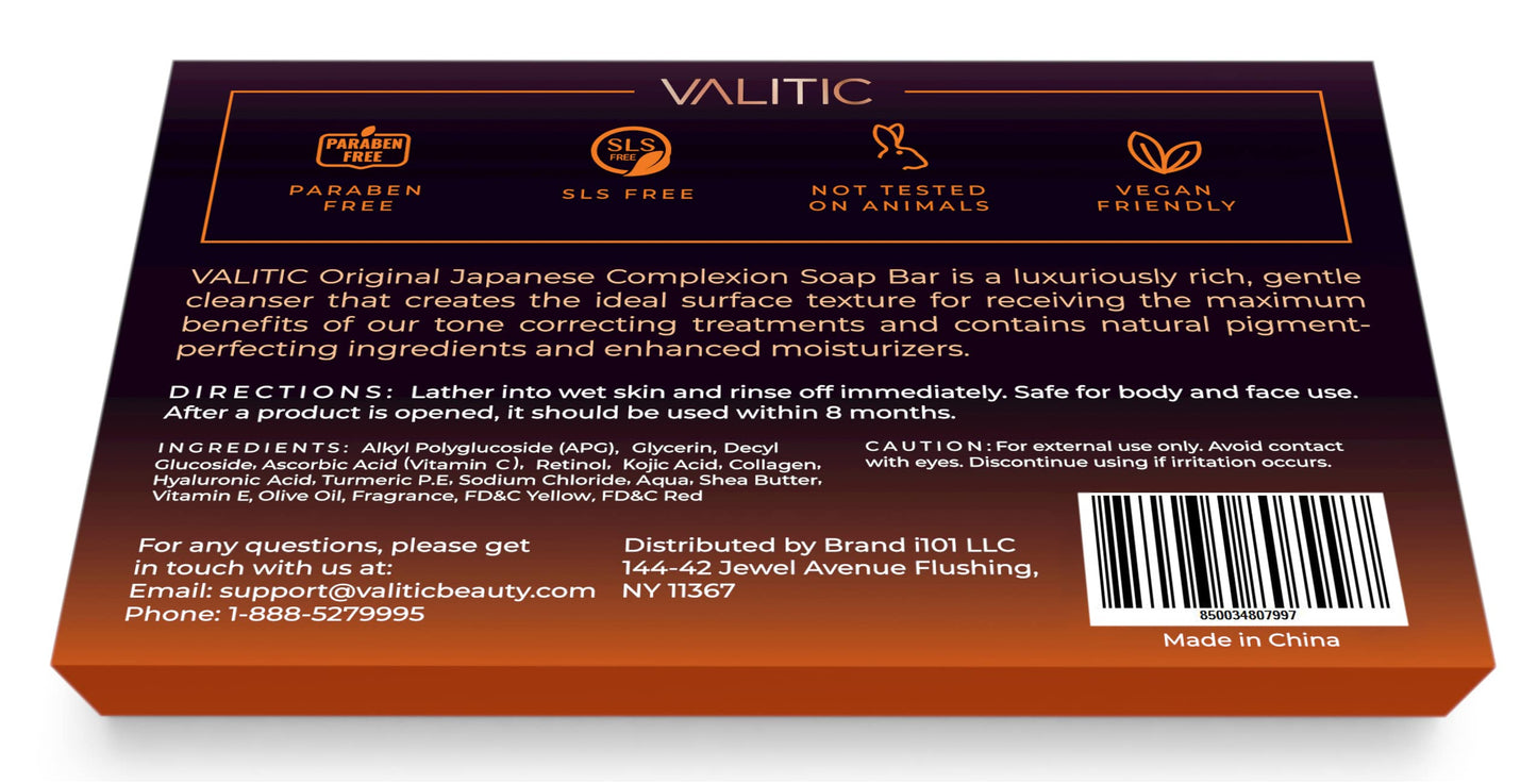 VALITIC Kojic Acid Dark Spot Remover Soap Bars with Vitamin C, Retinol, Collagen, Turmeric - Original Japanese Complex Infused with Hyaluronic Acid, Vitamin E, Shea Butter, Castile Olive Oil (2 Pack)