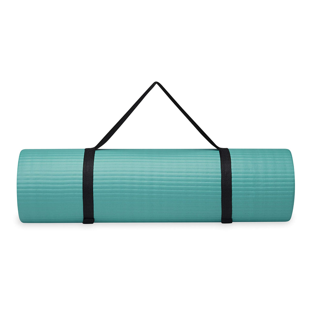Gaiam Essentials Thick Yoga Mat Fitness & Exercise Mat with Easy-Cinch Yoga Mat Carrier Strap, 72"L x 24"W x 2/5 Inch Thick