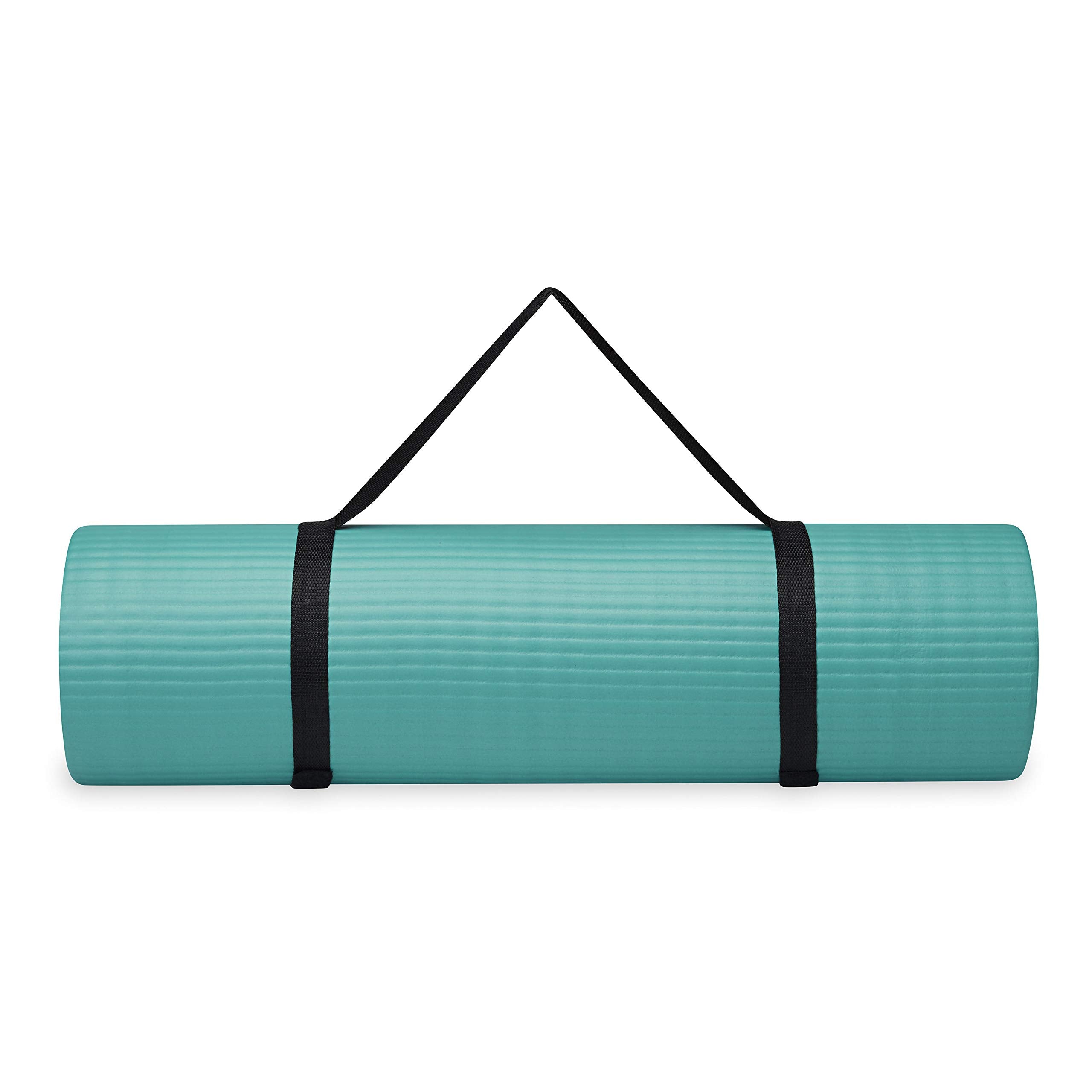 Gaiam Essentials Thick Yoga Mat Fitness & Exercise Mat with Easy-Cinch Yoga Mat Carrier Strap, 72"L x 24"W x 2/5 Inch Thick