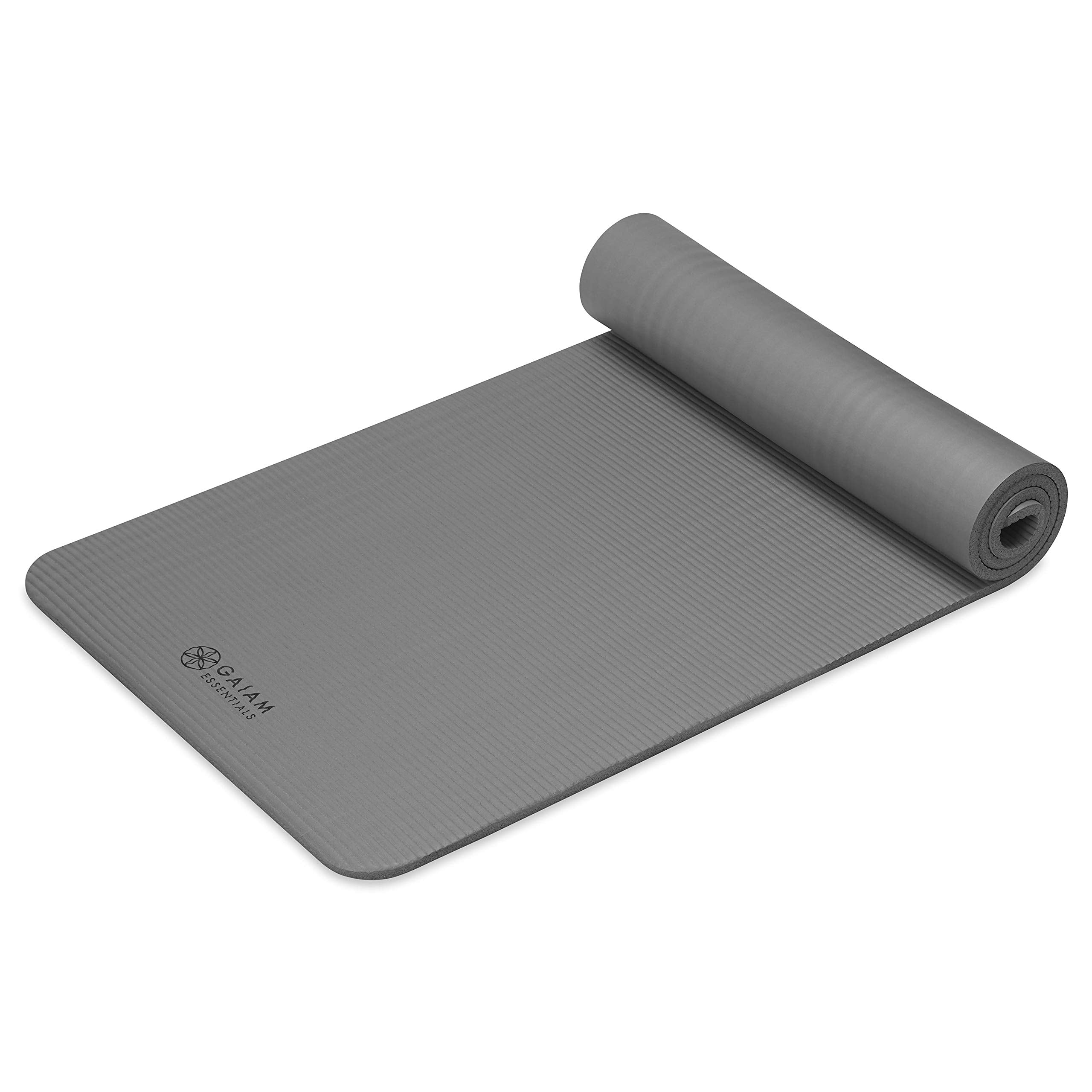 Gaiam Essentials Thick Yoga Mat Fitness & Exercise Mat with Easy-Cinch Yoga Mat Carrier Strap, 72"L x 24"W x 2/5 Inch Thick