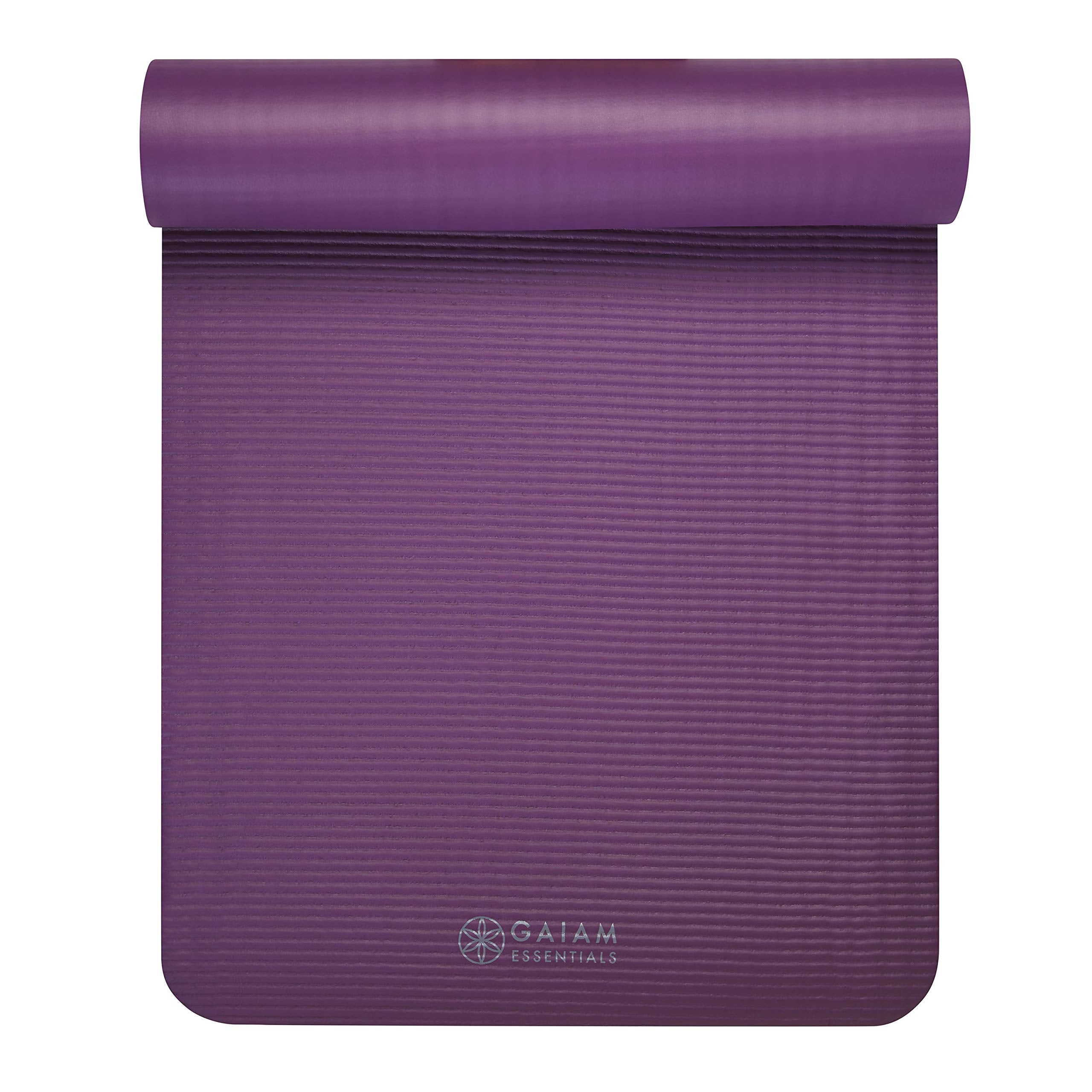 Gaiam Essentials Thick Yoga Mat Fitness & Exercise Mat with Easy-Cinch Yoga Mat Carrier Strap, 72"L x 24"W x 2/5 Inch Thick