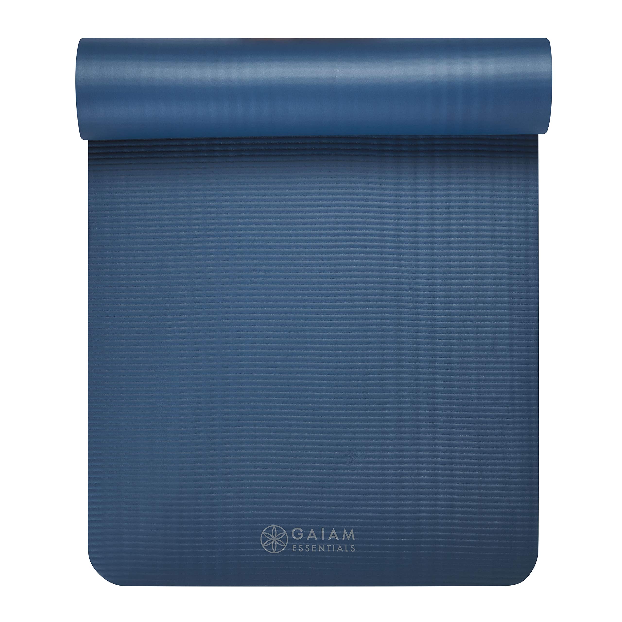 Gaiam Essentials Thick Yoga Mat Fitness & Exercise Mat with Easy-Cinch Yoga Mat Carrier Strap, 72"L x 24"W x 2/5 Inch Thick