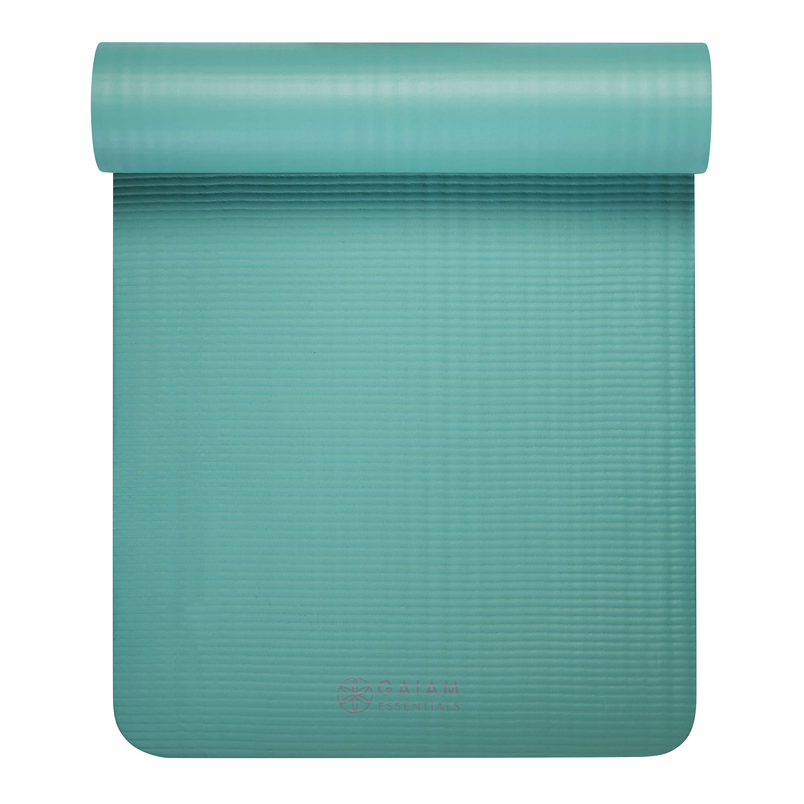 Gaiam Essentials Thick Yoga Mat Fitness & Exercise Mat with Easy-Cinch Yoga Mat Carrier Strap, 72"L x 24"W x 2/5 Inch Thick