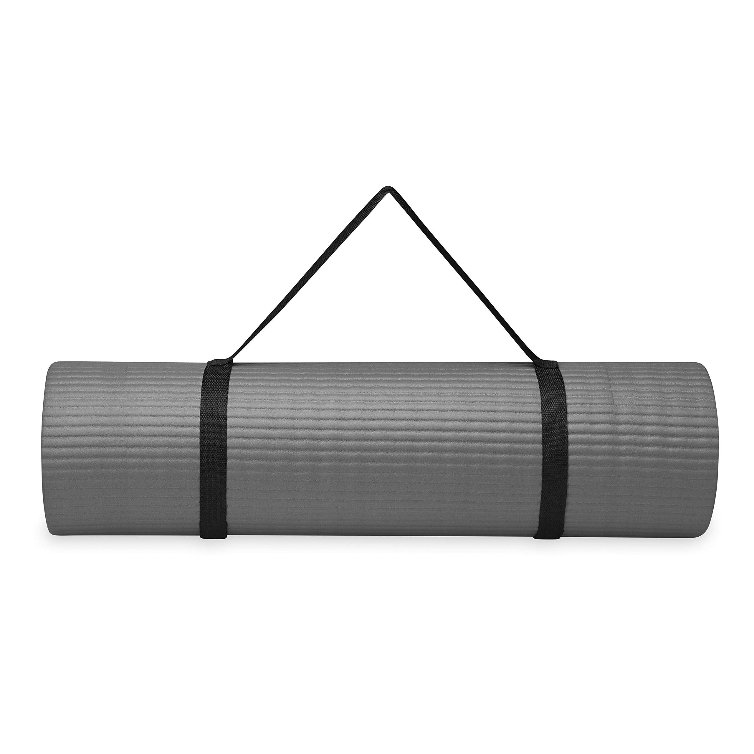 Gaiam Essentials Thick Yoga Mat Fitness & Exercise Mat with Easy-Cinch Yoga Mat Carrier Strap, 72"L x 24"W x 2/5 Inch Thick