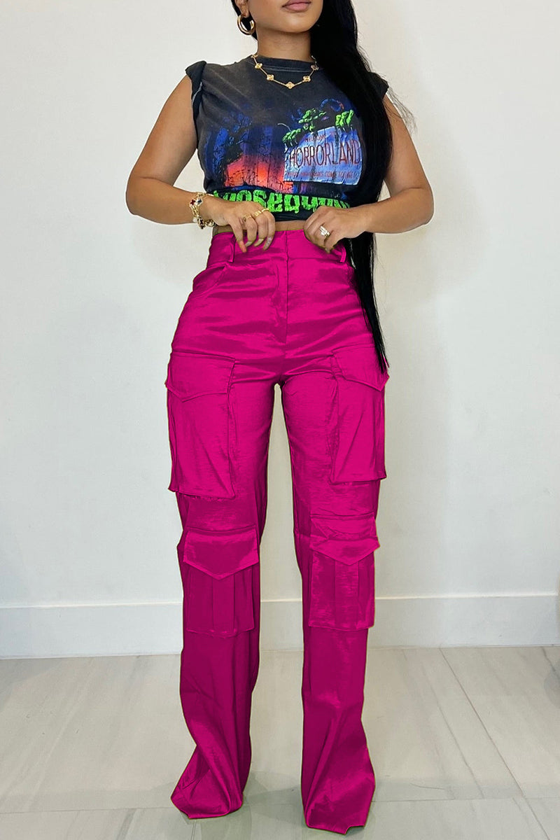 Cargo Casual High Waist Straight Leg Pants