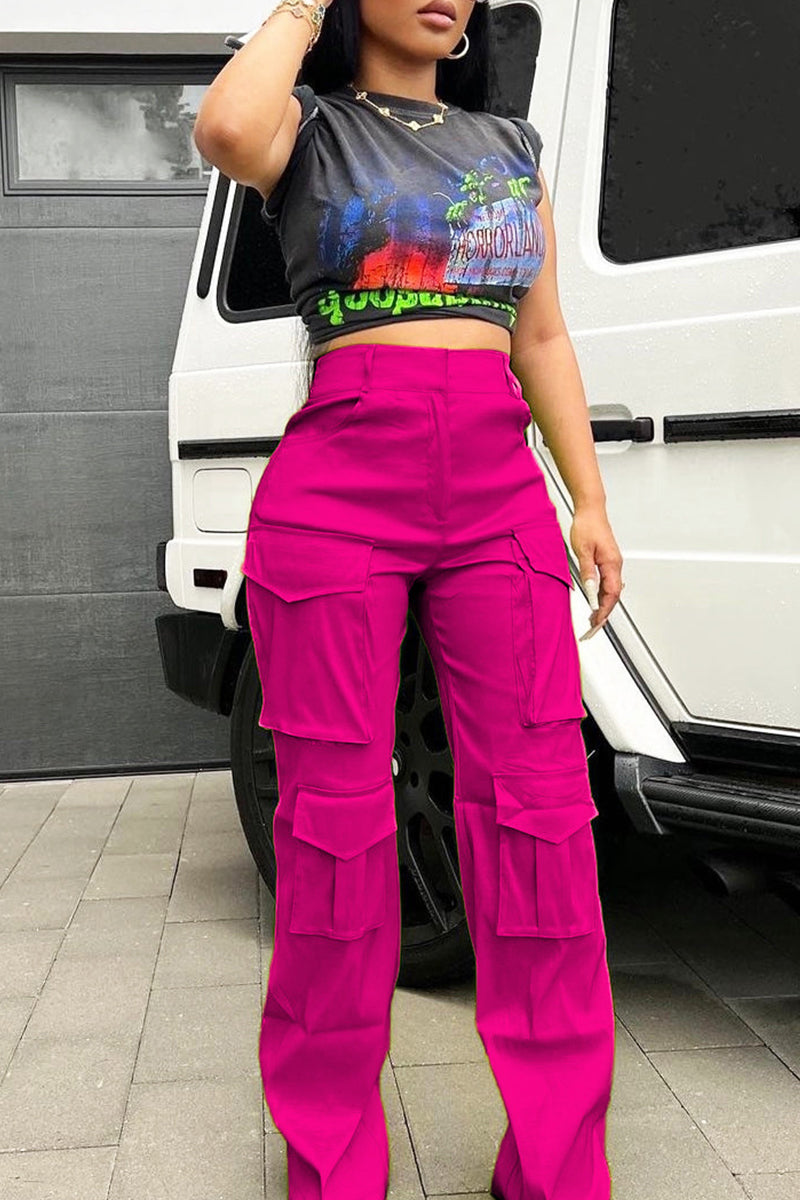 Cargo Casual High Waist Straight Leg Pants