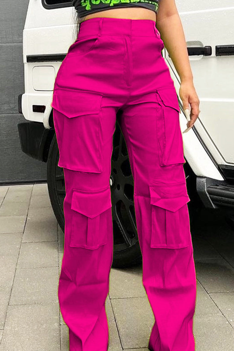 Cargo Casual High Waist Straight Leg Pants