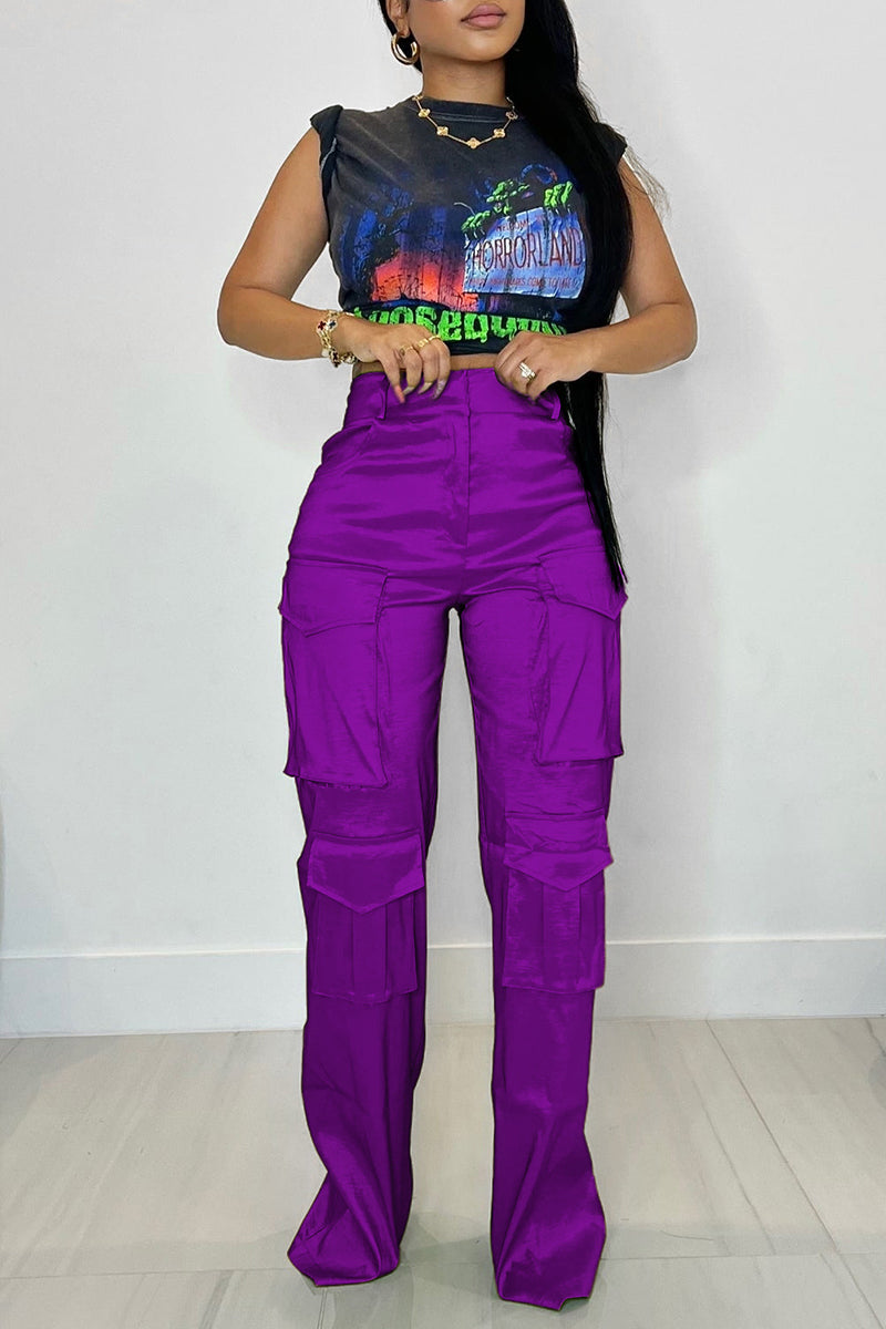 Cargo Casual High Waist Straight Leg Pants