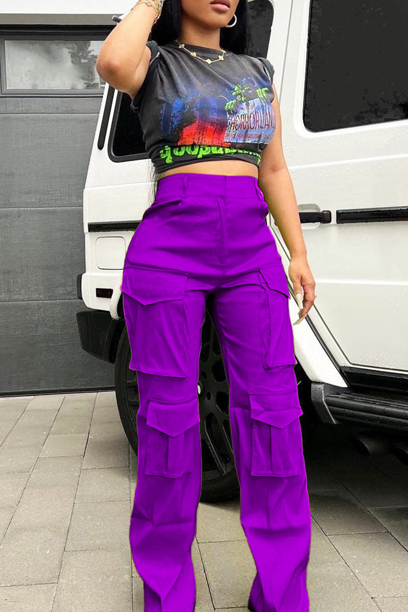Cargo Casual High Waist Straight Leg Pants
