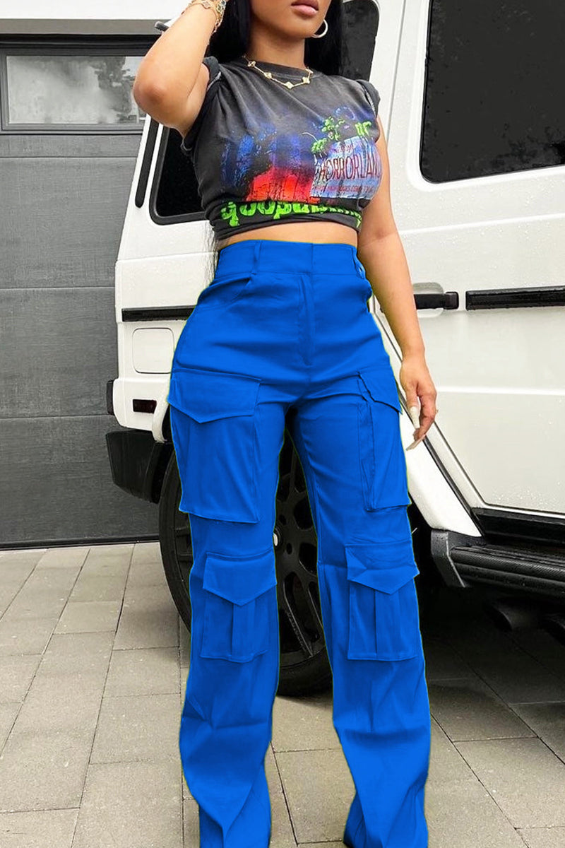 Cargo Casual High Waist Straight Leg Pants