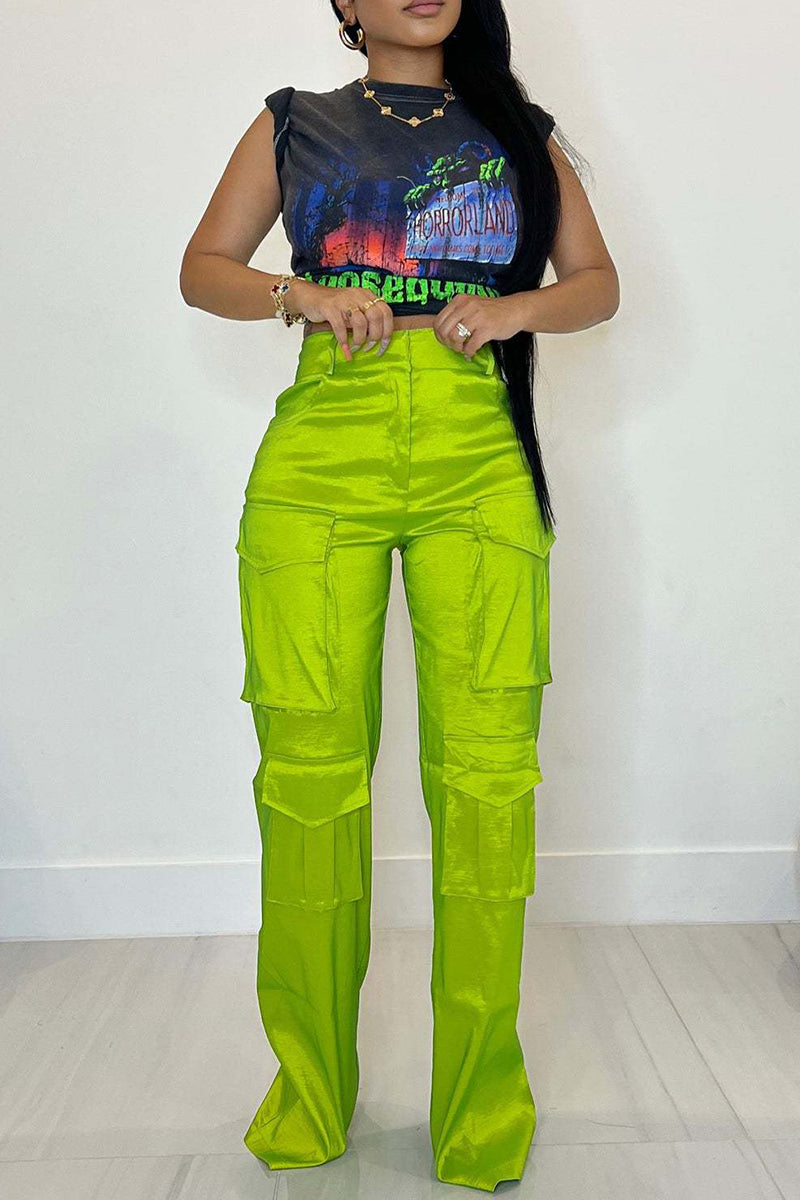 Cargo Casual High Waist Straight Leg Pants