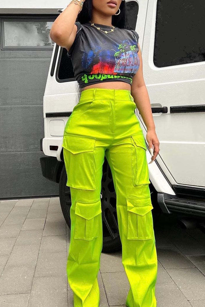 Cargo Casual High Waist Straight Leg Pants