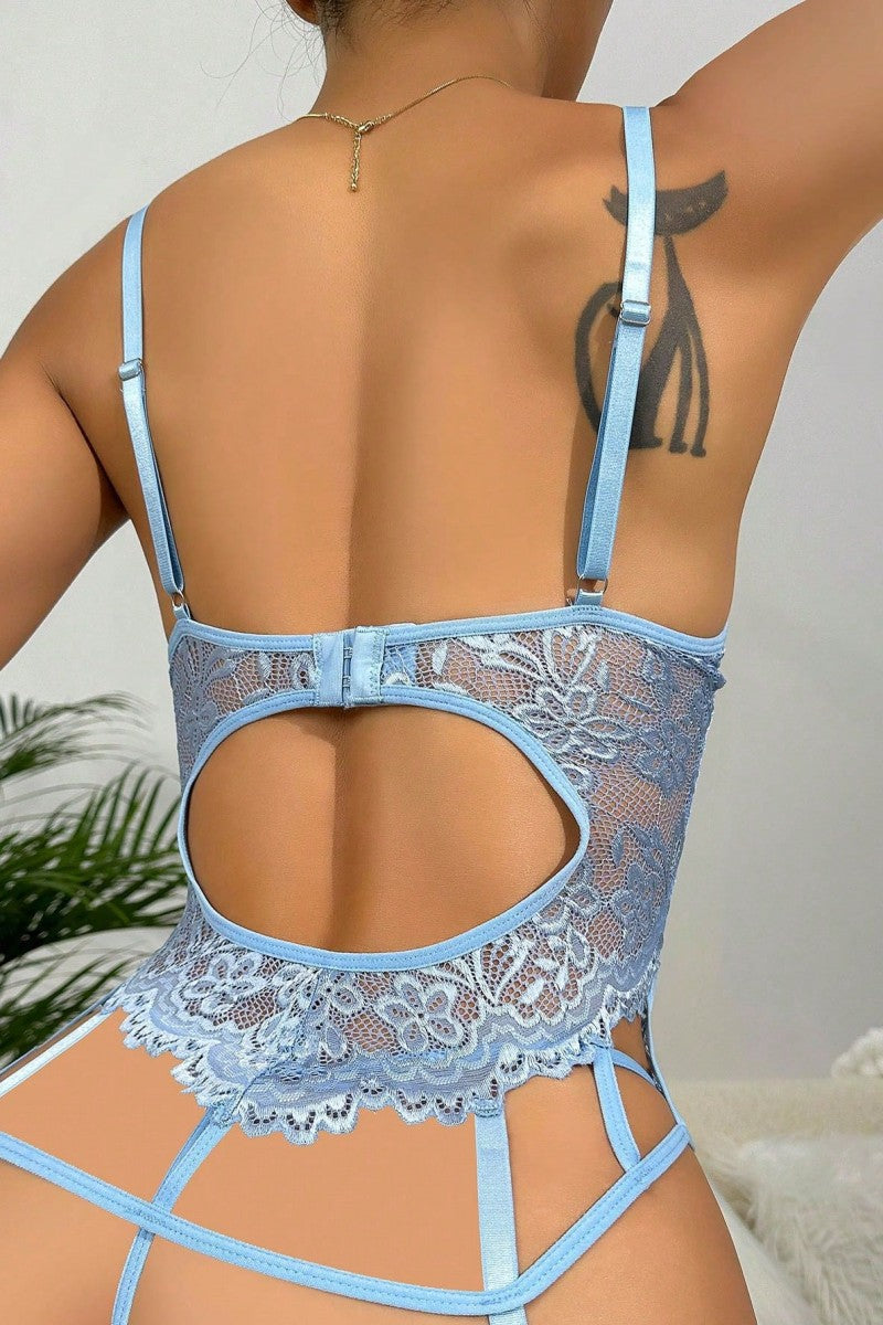 Sexy Living Solid Patchwork Frenulum See-through Backless Lingerie
