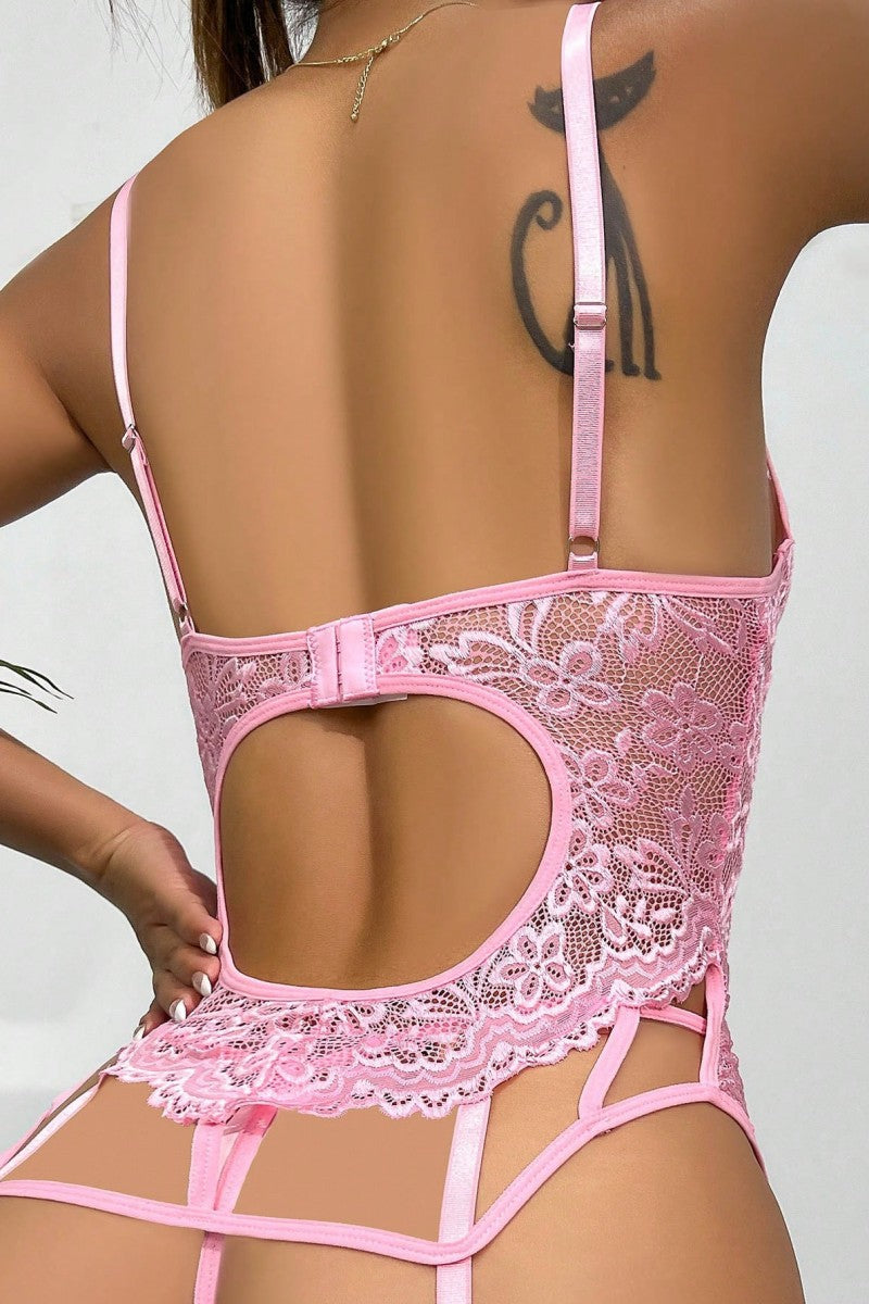 Sexy Living Solid Patchwork Frenulum See-through Backless Lingerie