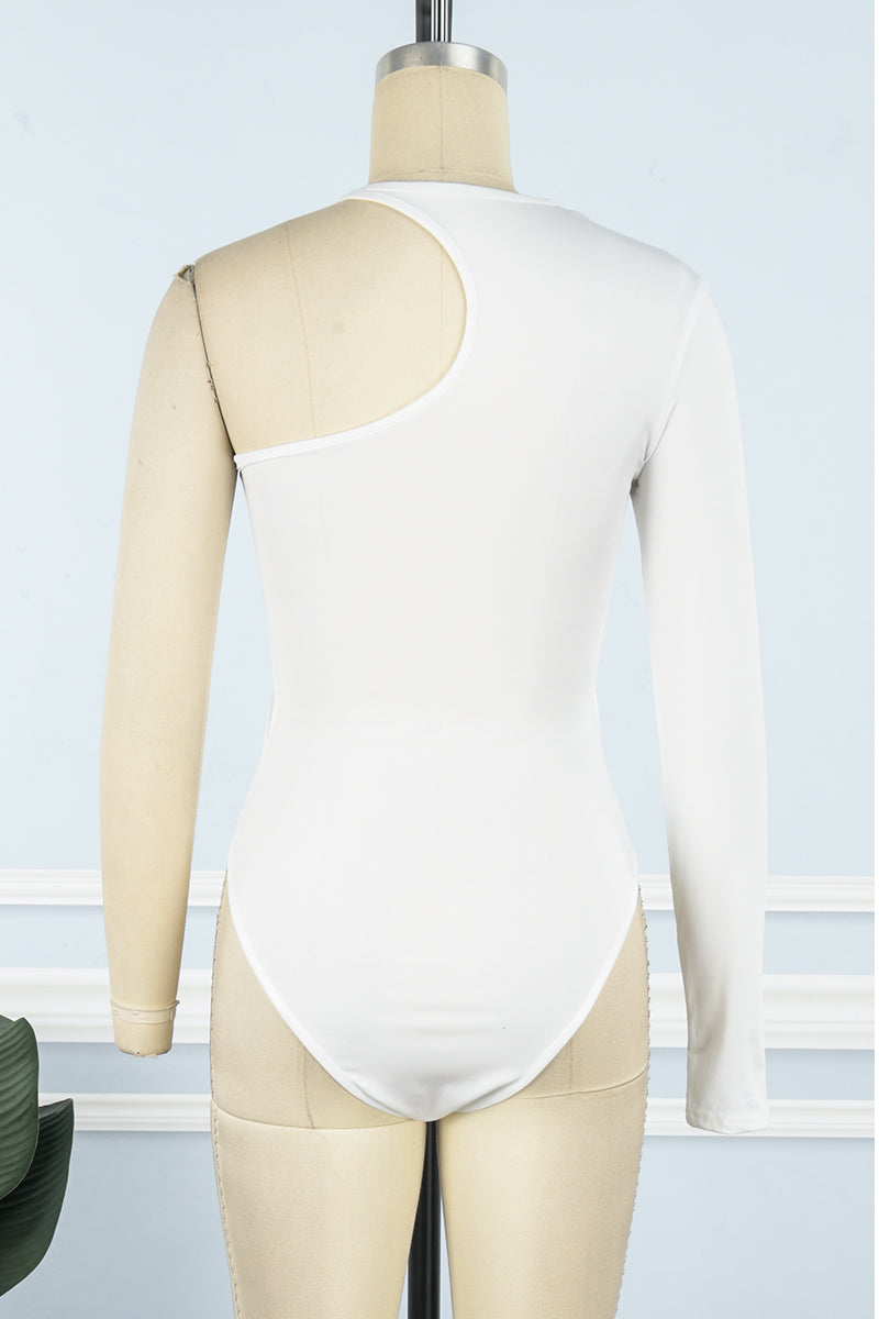 White Casual Solid Backless O Neck Skinny Romper