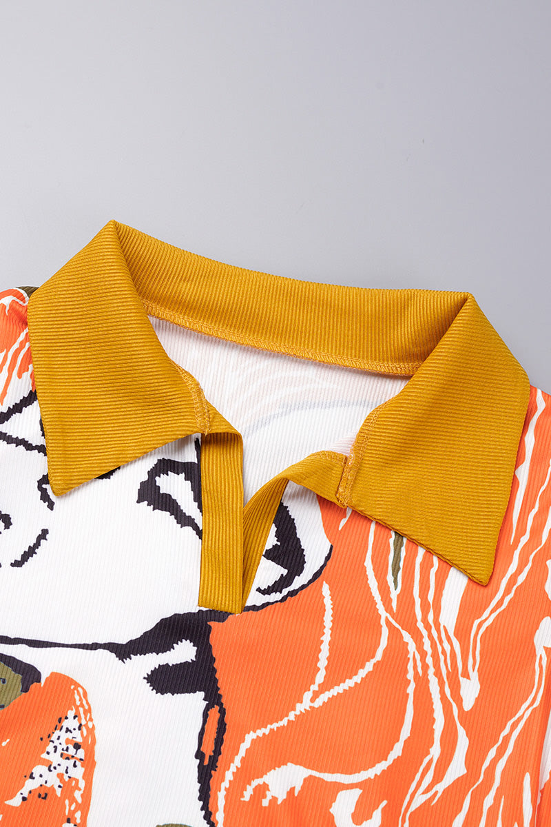 Casual Print Patchwork Turndown Collar Short Sleeve Two Pieces