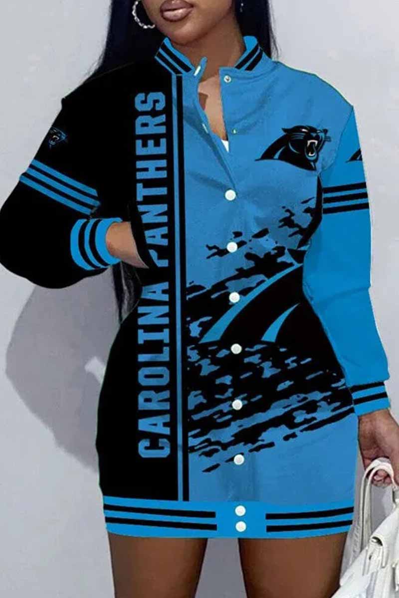 Cincinnati Football Sports Casual Vintage Print Patchwork Mandarin Collar One Step Skirt Dress