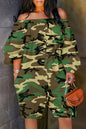 Army Casual Print Basic Off the Shoulder Regular Romper