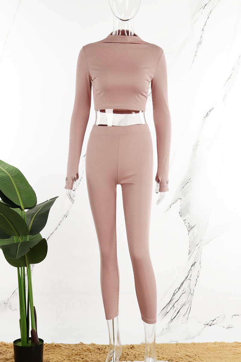 Workout Long Sleeve Crop Tops And Skinny Pants Two Pieces