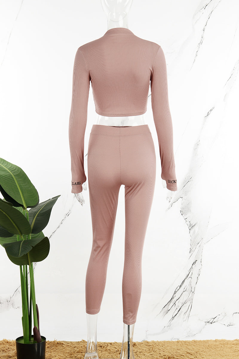 Workout Long Sleeve Crop Tops And Skinny Pants Two Pieces