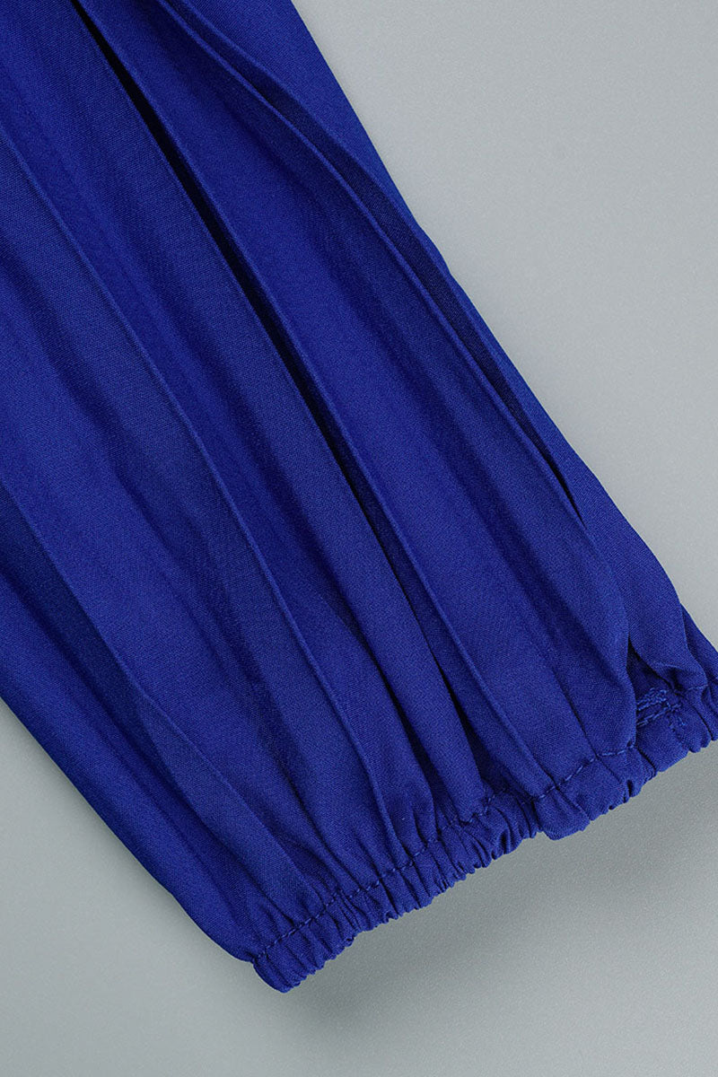 Casual Solid Frenulum Pleated V Neck Plus Size Jumpsuits