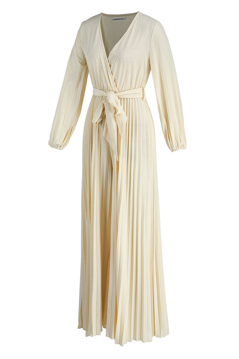 Casual Solid Frenulum Pleated V Neck Plus Size Jumpsuits