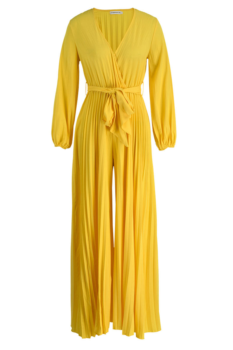 Casual Solid Frenulum Pleated V Neck Plus Size Jumpsuits
