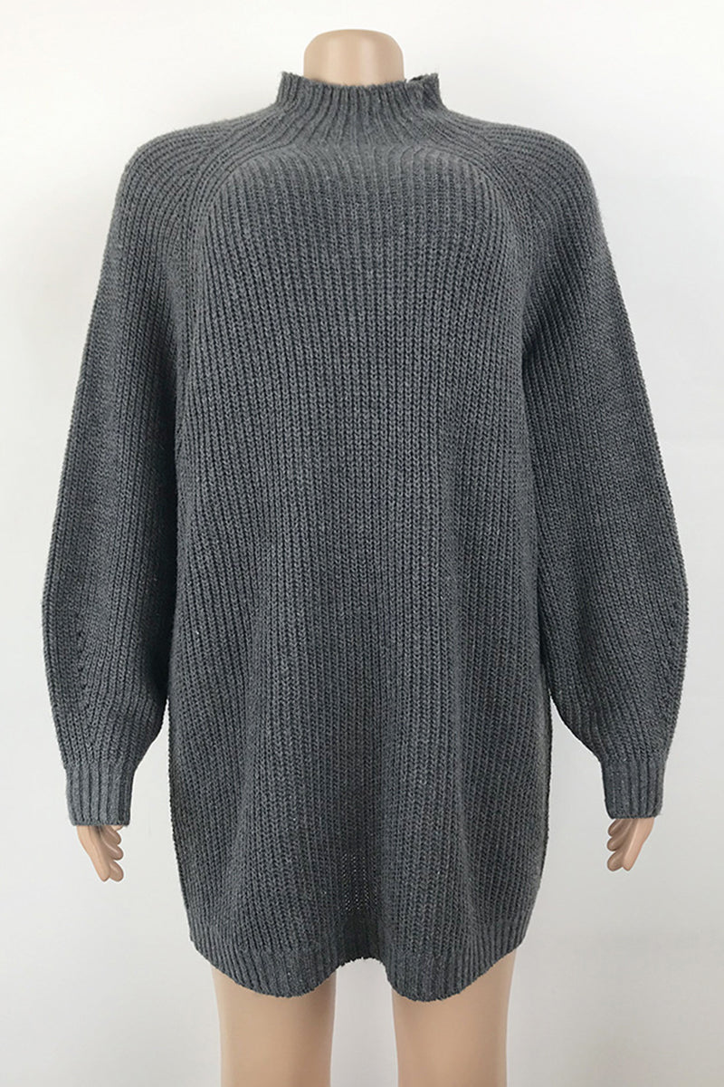 Black Casual Solid Basic Turtleneck Long Sleeve Dresses