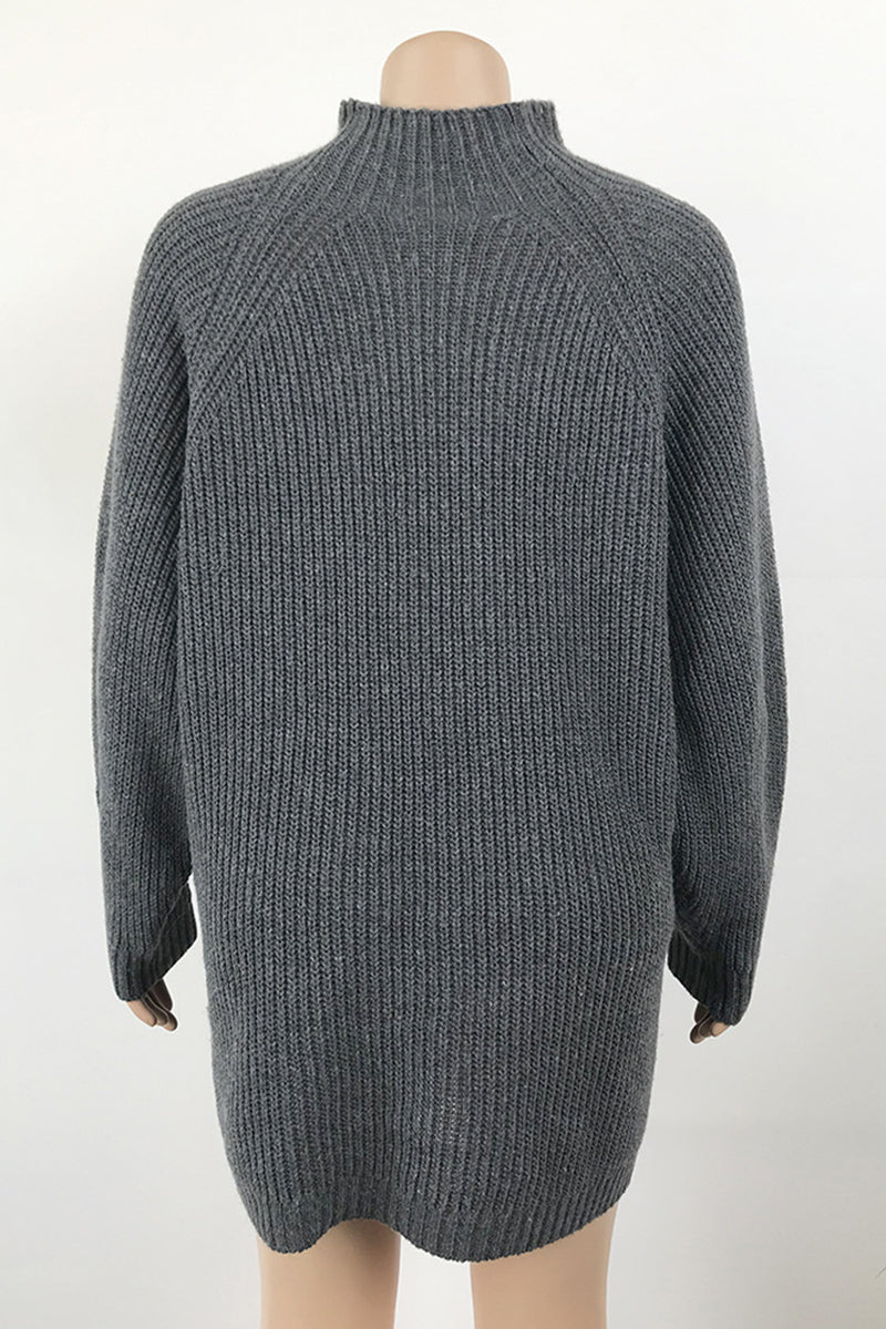 Black Casual Solid Basic Turtleneck Long Sleeve Dresses