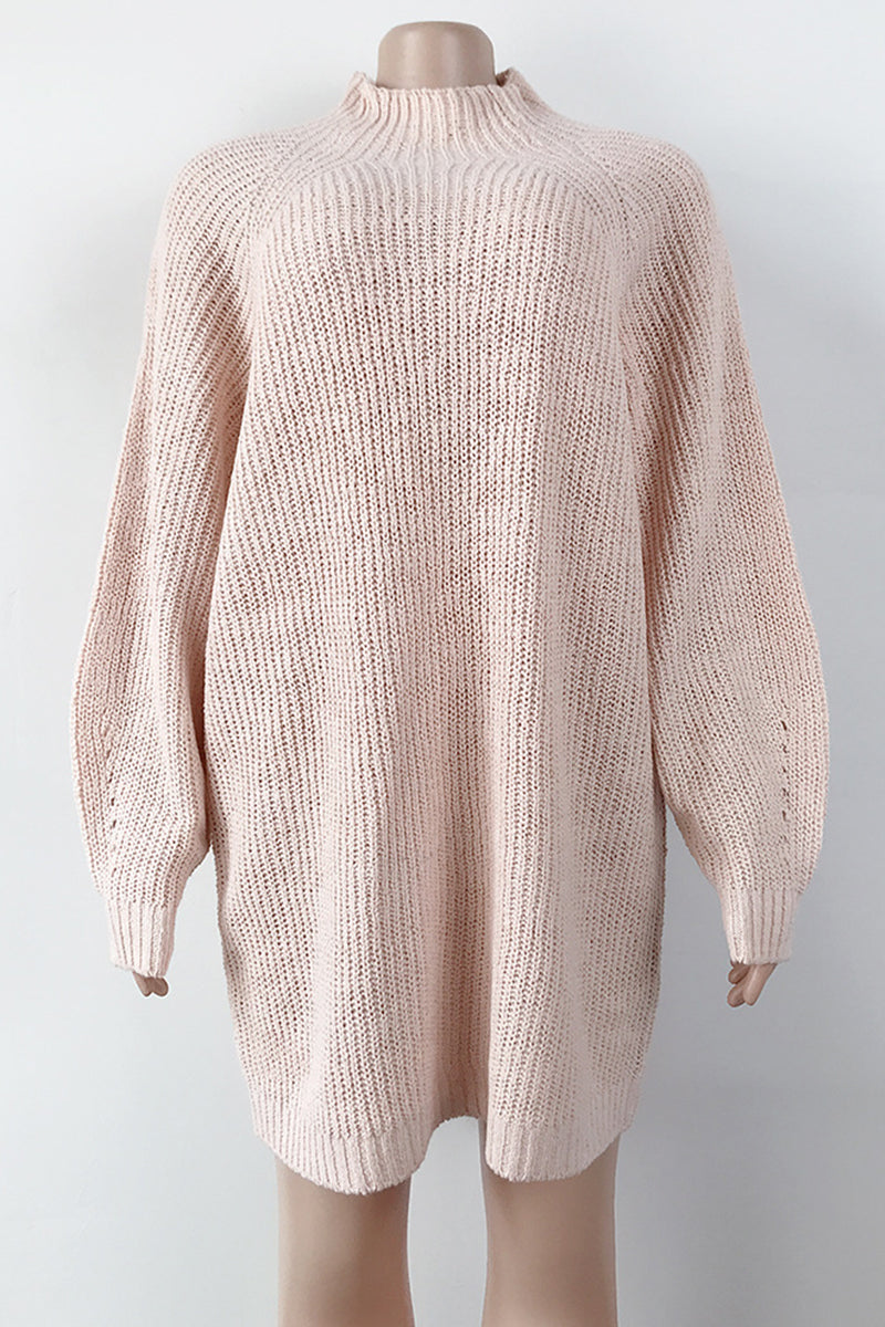 Black Casual Solid Basic Turtleneck Long Sleeve Dresses