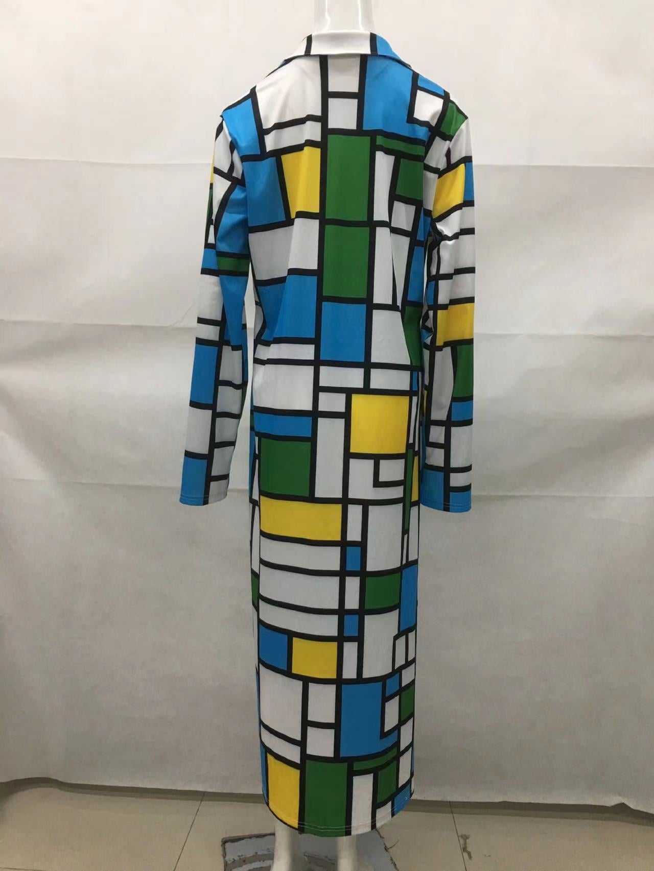 Multi-color Casual Color Block Patchwork Pocket Buckle Cardigan Collar Outerwear