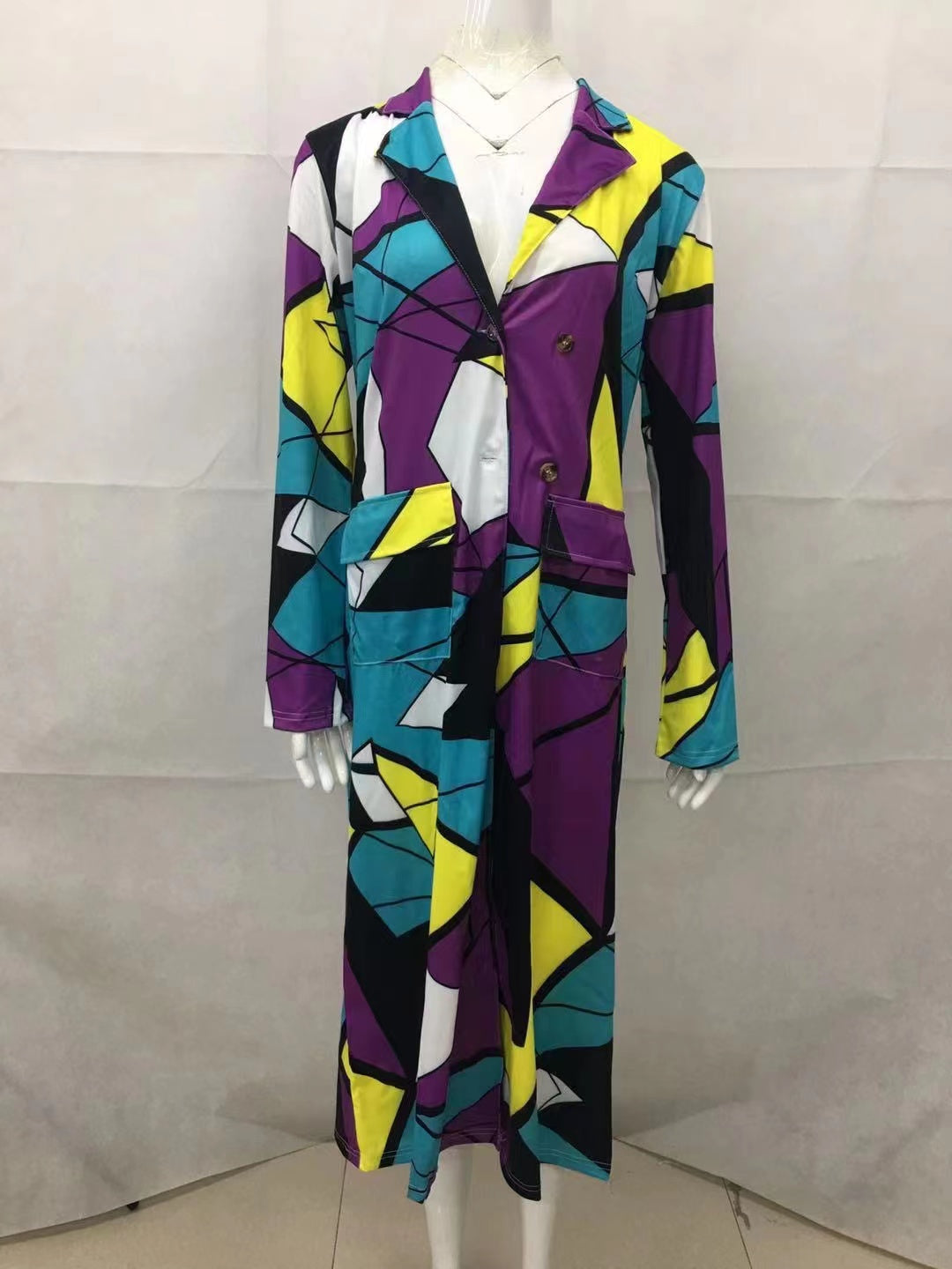 Multi-color Casual Color Block Patchwork Pocket Buckle Cardigan Collar Outerwear