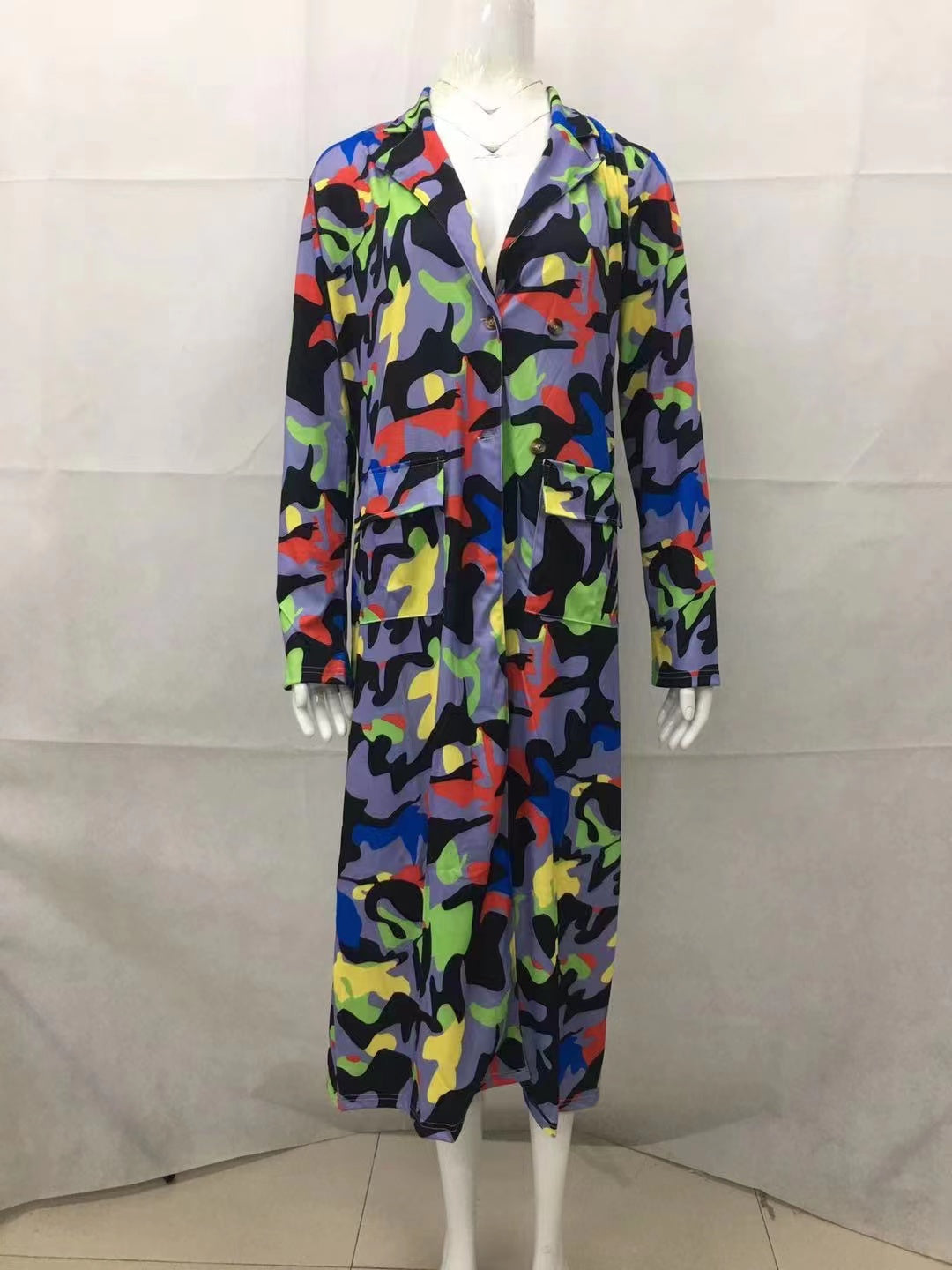 Multi-color Casual Color Block Patchwork Pocket Buckle Cardigan Collar Outerwear