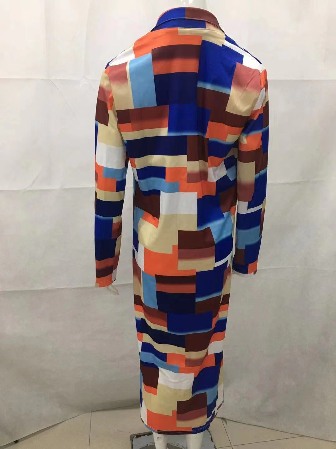 Multi-color Casual Color Block Patchwork Pocket Buckle Cardigan Collar Outerwear