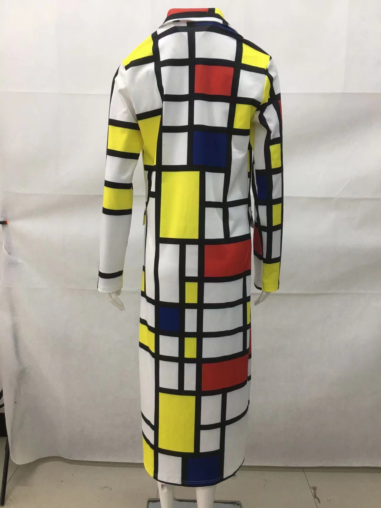 Multi-color Casual Color Block Patchwork Pocket Buckle Cardigan Collar Outerwear