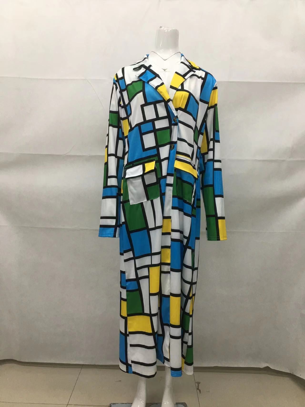 Multi-color Casual Color Block Patchwork Pocket Buckle Cardigan Collar Outerwear