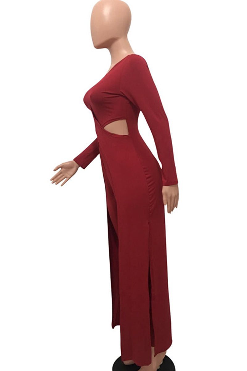 Long Sleeve · Elastic Waist. Casual Solid Hollowed Out Patchwork O Neck Long Sleeve Two Pieces
