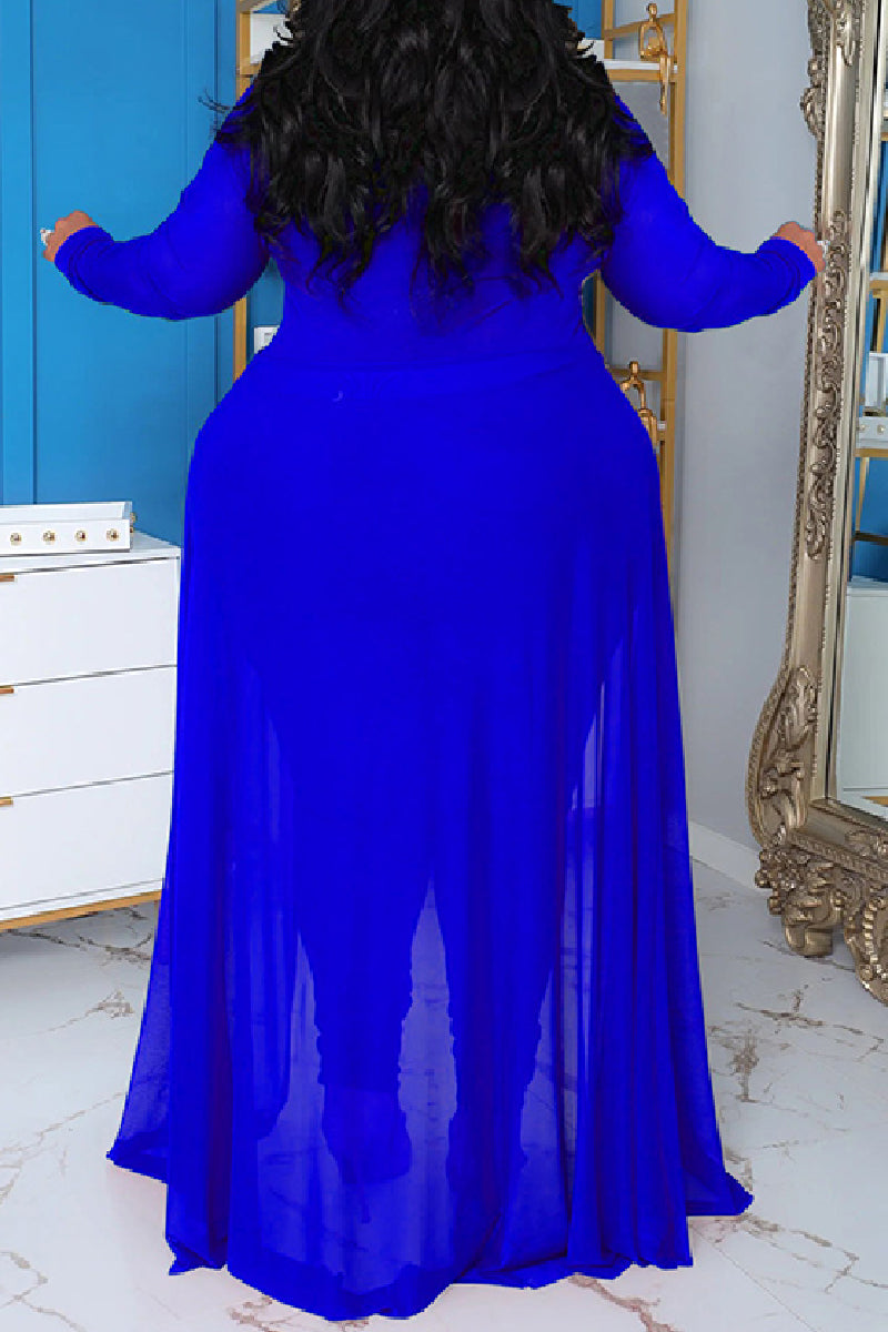 Black Casual Solid Patchwork V Neck Plus Size Jumpsuits