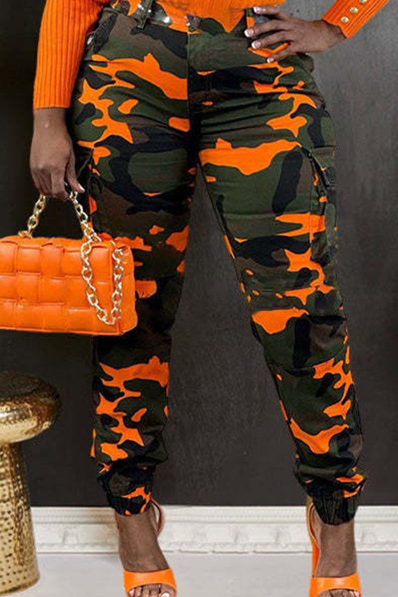 Green Street Camouflage Print Zipper Plus Size Skinny Cargo Pants